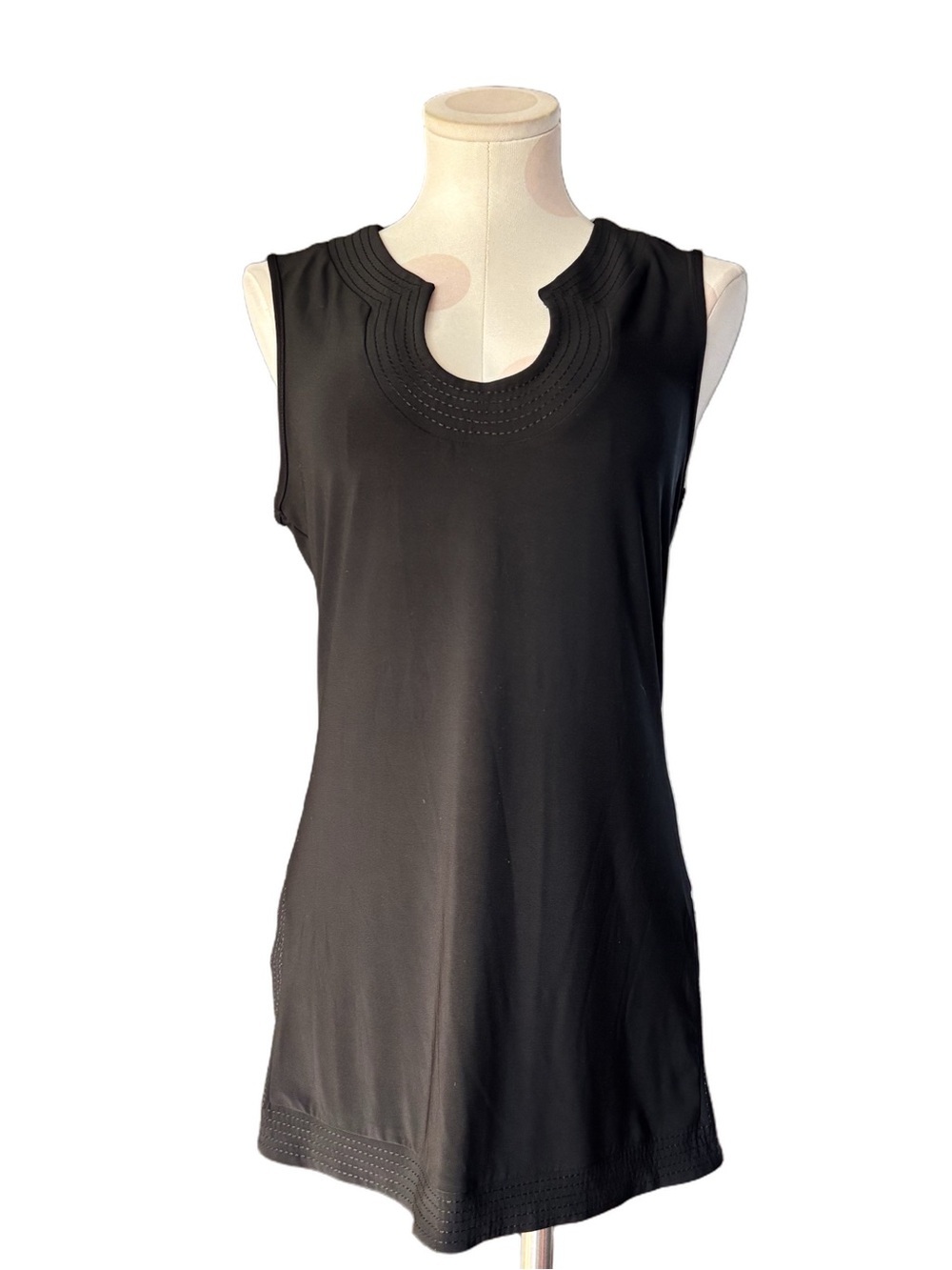 WHBM Sleeveless Shift Dress Black Medium Side Slit Stretch tunic - M